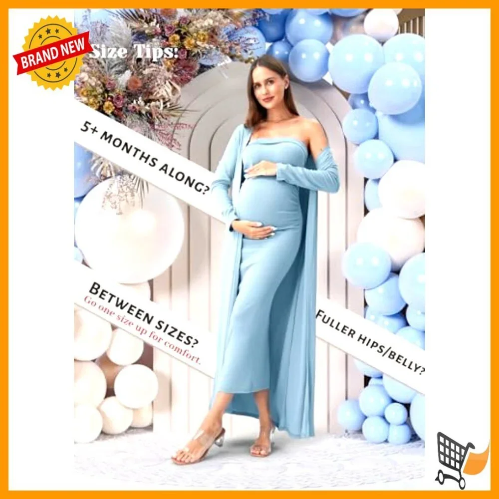 Maternity Maxi Dress with Cardigan, Strapless Bodycon for Special Occasions